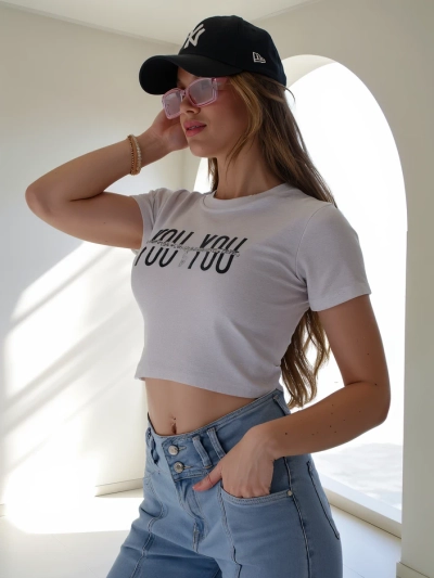 Royalfashion Женский хлопковый кроп-топ с надписью