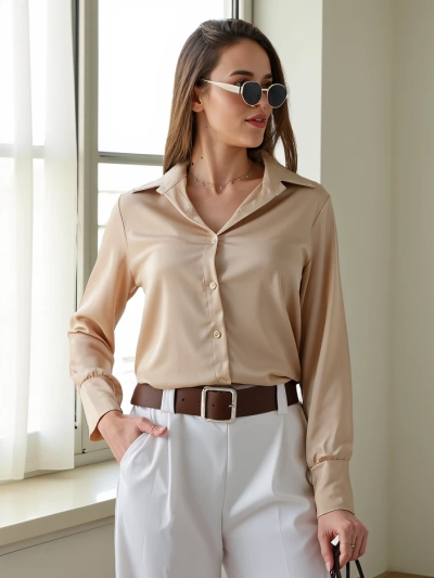 Royalfashion Женская рубашка с атласным эффектом