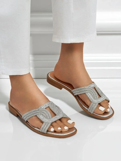 Royalfashion Ariadne Silver Sandals - Flat Heel, Eco-Leather