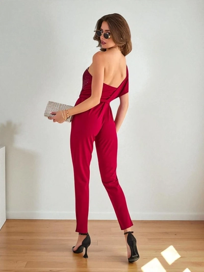 Royalfashion Длинный женский комбинезон с цирконами