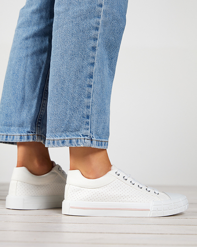 Balti moteriški sportbačiai su rožine juostele Sols- Avalynė