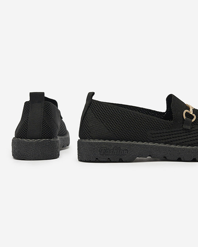 Черные женские кеды-слипы с золотым украшением Enelida - Обувь