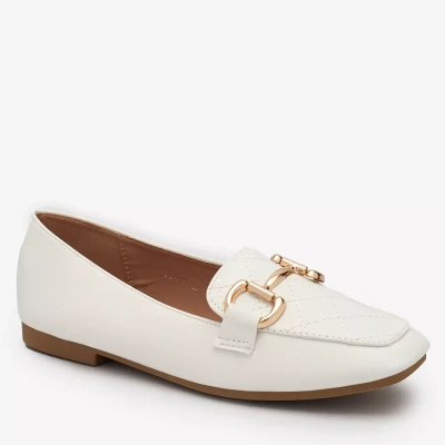 Royalfashion Белые женские стеганые мокасины с золотым украшением Wetifa