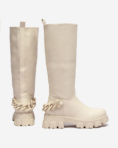 Кремовые женские сапоги-слипы с цепочкой Tera - Обувь