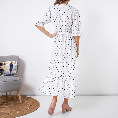 Moteriška balta taškuota ilga suknelė - Drabužiai