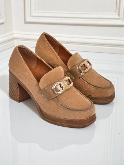 Women's Perseida Loafers – Light Brown Suede Block Heel Elegant