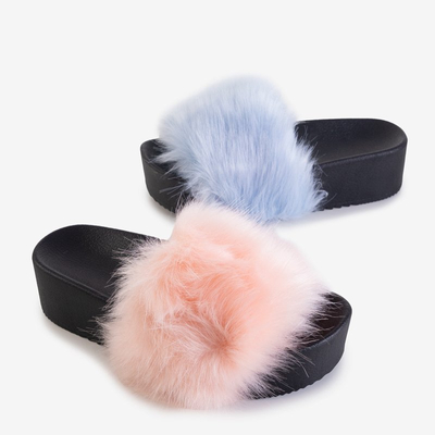 Светло-розовые женские шлепанцы на платформе с мехом Lorina