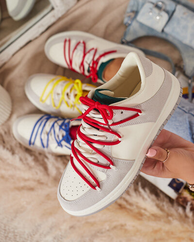 Baltai pilki moteriški sportiniai bateliai su raudonais raišteliais Olierinc - Avalynė