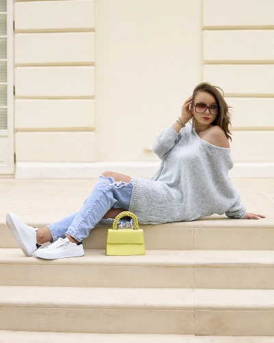 "Royalfashion" Pilkas moteriškas ilgas oversize megztinis