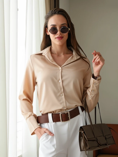 Royalfashion Женская рубашка с атласным эффектом