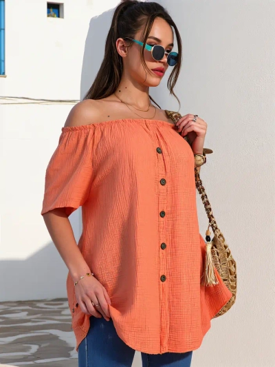 Royalfashion Moteriška medvilninė blusa a la Ispaniška su dekoratyviniais mygtukais