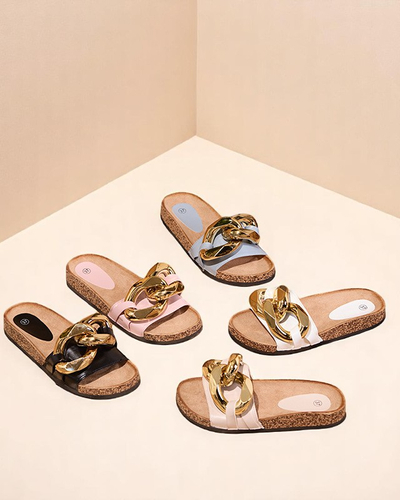 Moteriškos smėlio spalvos šlepetės su Sofig-Footwear dekoracija