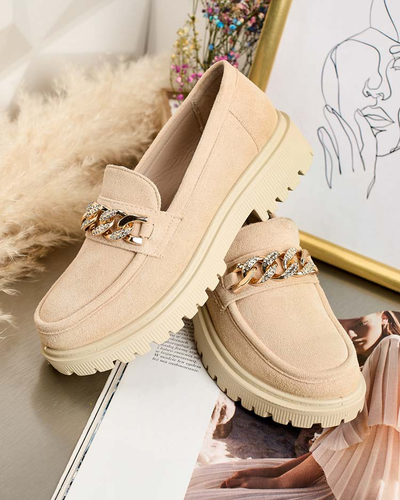 Royalfashion Moteriški eko zomšos mokasinai su ornamentu Lehels