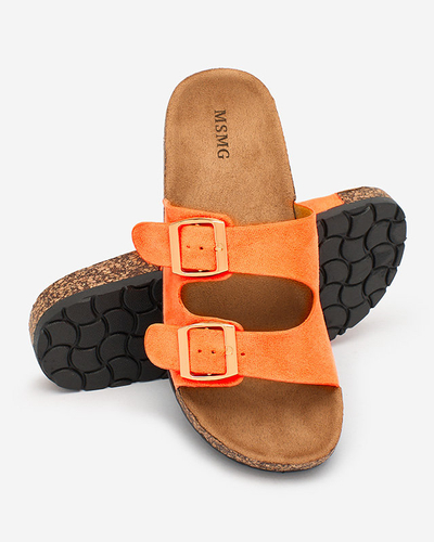 Royalfashion Neoniškai oranžinės moteriškos šlepetės su sagtimis Foumy