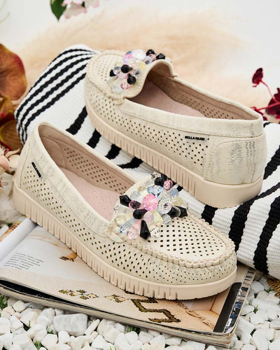 "Royalfashion" Moteriški ažūriniai mokasinai su karoliukais Nasfali