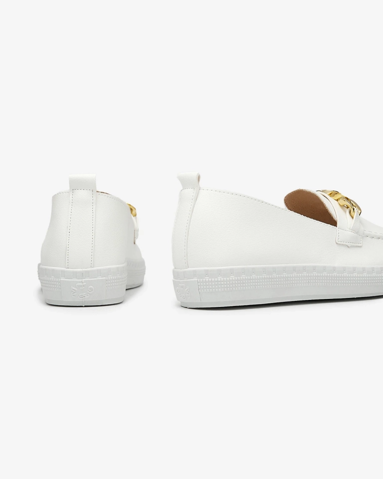 Женские белые мокасины с золотым украшением Ellica- Footwear