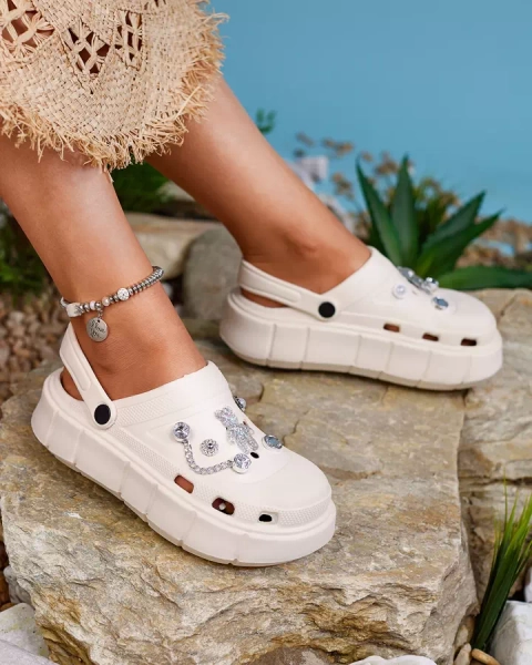 Royalfashion Kreminės moteriškos guminės basutės Kooranza