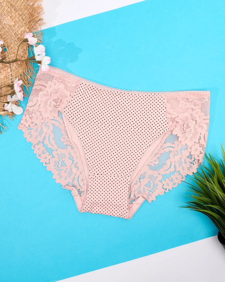 Rožinės moteriškos kelnaitės su taškuotu raštu - apatinis trikotažas