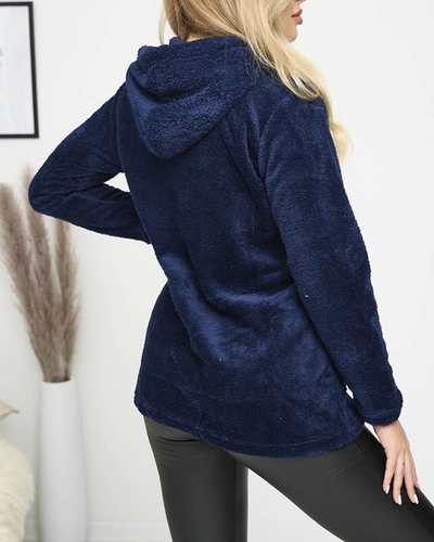 Женское худи темно-синего цвета из плюша - Одежда
