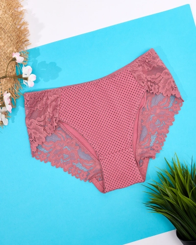 Темно-розовые женские трусики с принтом в горошек - Нижнее белье