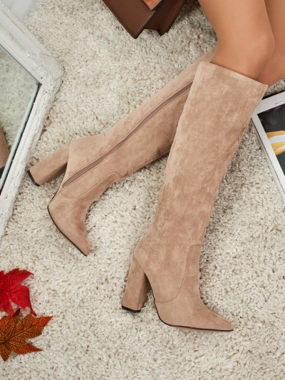 Moteriški eko zomšiniai auliniai batai su storu kulnu Feravi