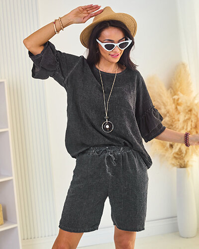 Royalfashion Medvilnės ir lino vasarinis moteriškas komplektas