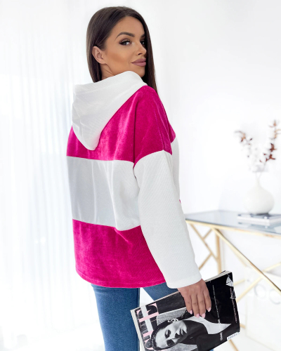 Royalfashion Бело-фуксиевая женская толстовка оверсайз