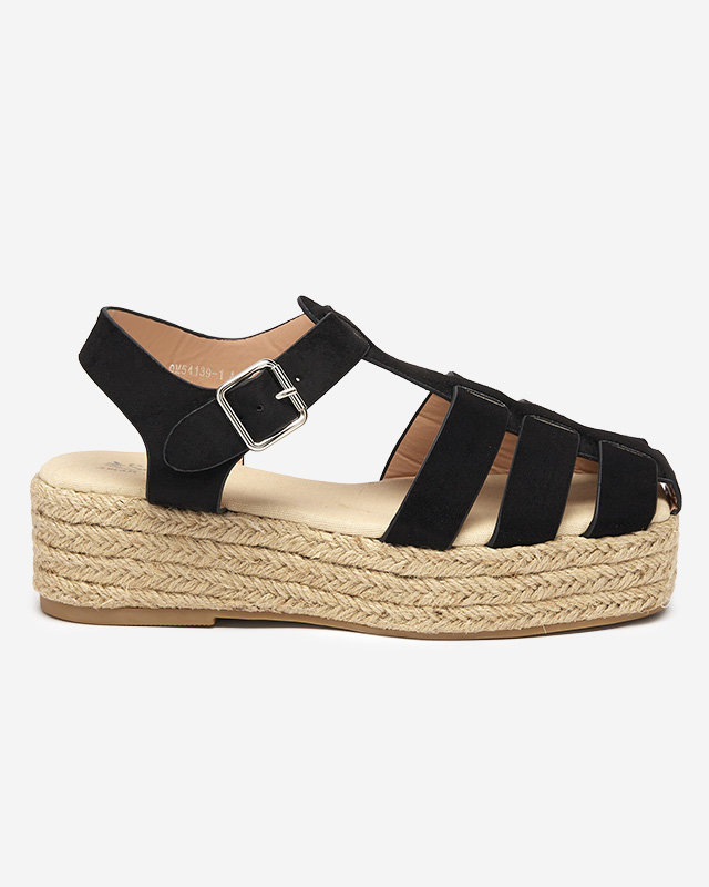 Черные женские босоножки из экозамши на платформе Keniso