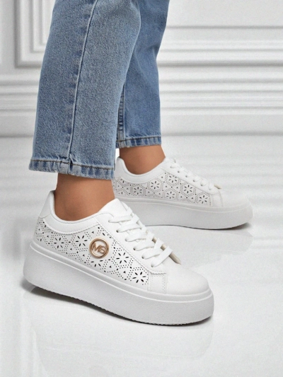 Damskie sneakersy Aelia Royalfashion – platforma, ażur, ecru!