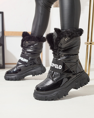 Женские ботинки-снежки на плоской подошве черного цвета Sapollo- Footwear
