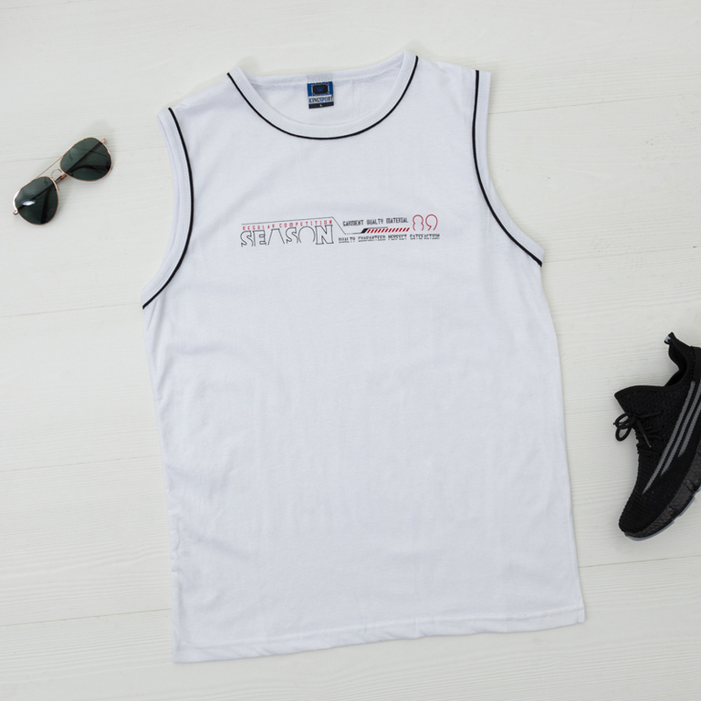 Medvilniniai balti vyriški marškinėliai be rankovių-Drabužiai