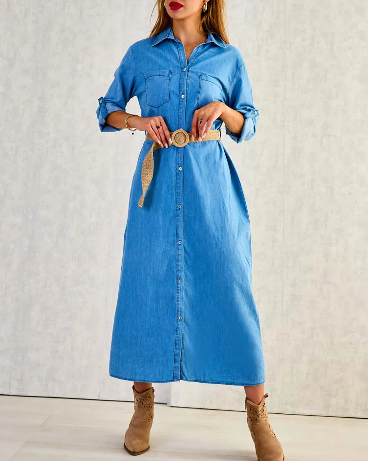 Royalfashion Женское хлопковое платье-макси a'la denim