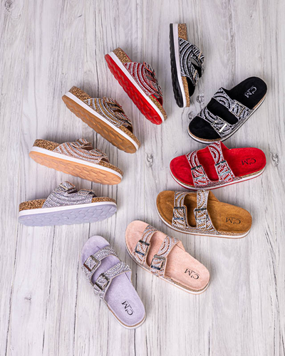 Moteriškos šlepetės su kubiniais cirkoniais juodos spalvos Lalud-Footwear