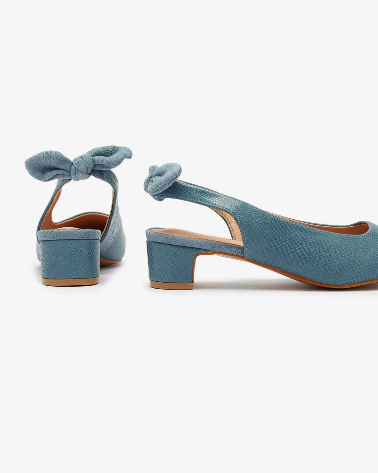 Женские голубые туфли на подкладке с тиснением и бантом Olikasa - Обувь