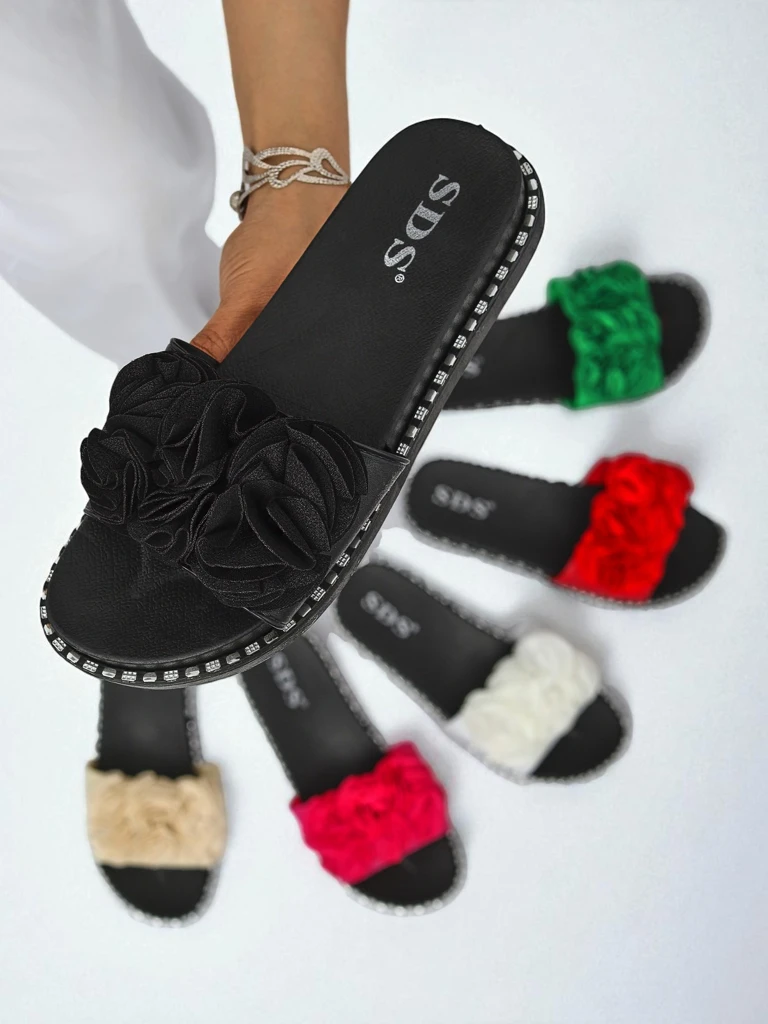 Royalfashion moteriškos šlepetės lygiu padu Flora Verde