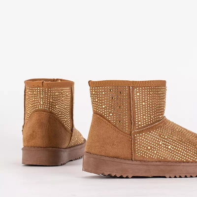 OUTLET Moteriški sniego batai su kupranugarių kubiniais cirkoniais Rudis - Avalynė