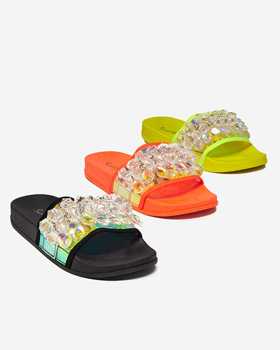 Juodos moteriškos guminės šlepetės su Omisa kristalais - Avalynė