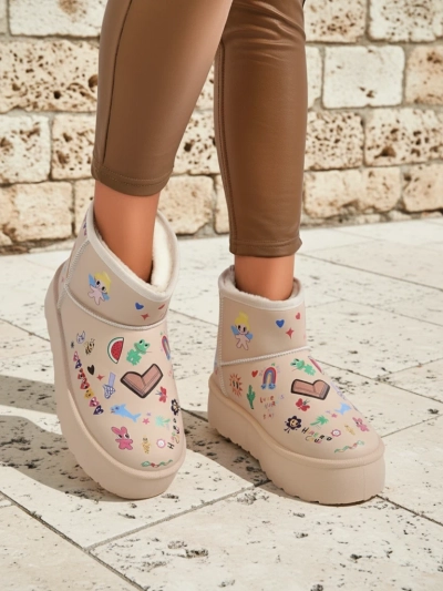Callisto Angelico Insulated Kicks with Kidcore Platform Art - Beige