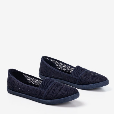 Granatowe damskie ażurowe slip - on Ticolisa - Obuwie