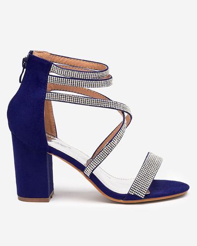 OUTLET Темно-синие женские босоножки на шпильке с полосками из цирконов Nitorsi - Обувь