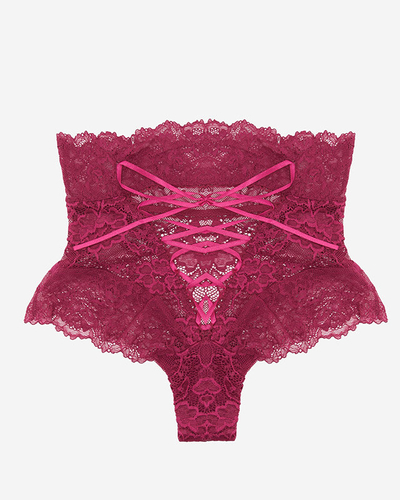 Темно-розовые кружевные трусики с лентой
