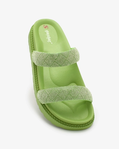 Royalfashion Neon Green Женские слайдеры с блестками циркония