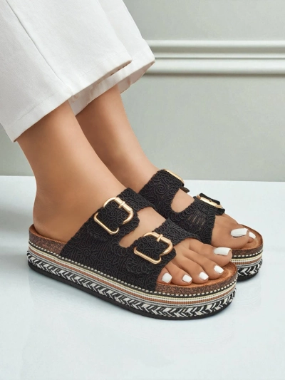 Royalfashion Moteriškos platforminės sandalės su sagtimis CorkStyle