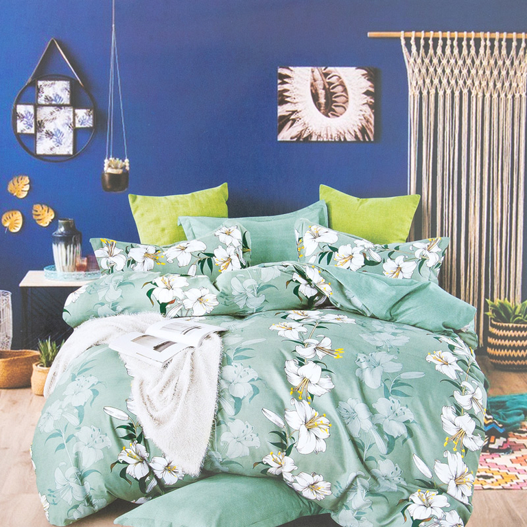 Зеленое постельное белье из хлопка 200х220, комплект из 4-х частей