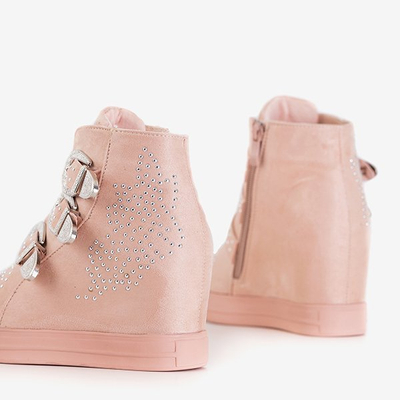 Różowe sneakersy na krytym koturnie z dżetami Princati - Obuwie