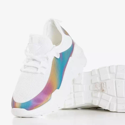 Białe sneakersy damskie z wielokolorową wstawką Isis - Obuwie