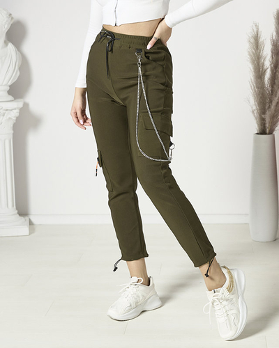 Темно-зеленые женские боевые брюки с цепочкой - Одежда