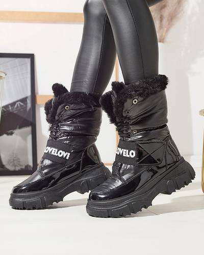Женские ботинки-снежки на плоской подошве черного цвета Sapollo- Footwear