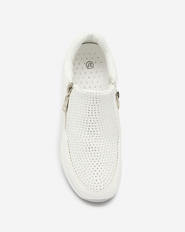 Белые женские спортивные туфли на каблуке-платформе, украшенные цирконами Martela - Обувь