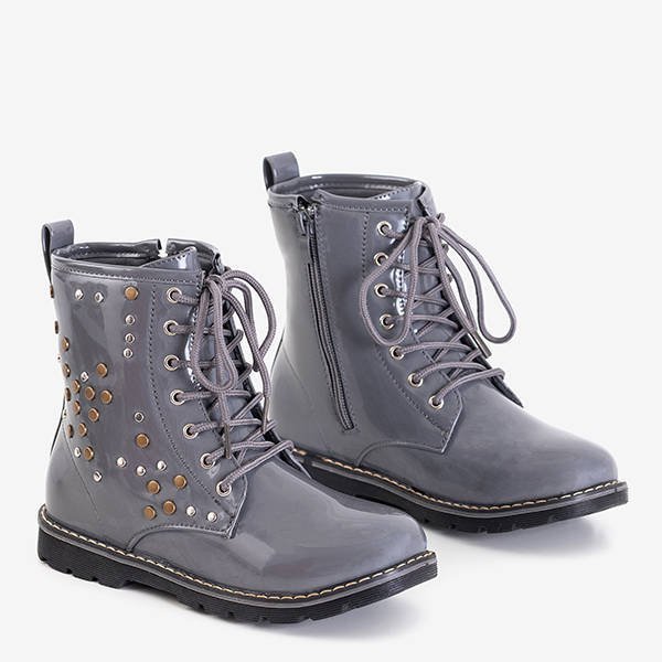 Серые детские лакированные ботинки Ideal - Обувь